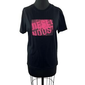 DIESEL Black Top Cotton Graphic Crew Neck Classic  Short Sleeve Size Medium M